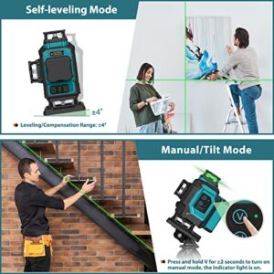 Takamine 16 Lines Green Laser Level Pro, 4x360° 4D Green Cross Line Professional Laser for Construction, Two 360° Vertical and Two 360° Horizontal Laser Level Pulse Mode & Remote Controller