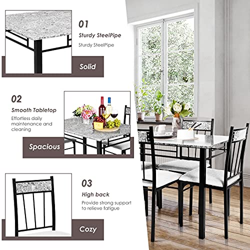NAFORT 5-Piece Dining Table Set for 4, Vintage Rectangular Kitchen Table and 4 Chairs with Cushion Padded Seat, Metal and Wood Dining Set Kitchen Furniture, Marble Top