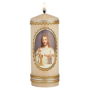 bread of life first holy communion hand decorated candle, catholic keepsake gifts for girls and boys, gold tone accent detailed wax candles church supplies 4.75 inches