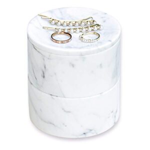 jimei marble jewelry box organizer two-tier resin storage container with removable lid for ring necklace bracelet earrings, rings and accessories