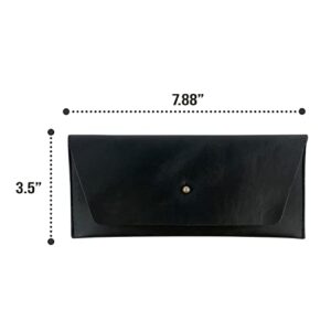 Hide & Drink, Long Utility Pouch Handmade from Full Grain Leather - Stylish Wallet for Carrying and Storing Cash, Coins, Cards - Vintage, Minimalist Style Clutch, Makes a Great Gift (Charcoal Black)