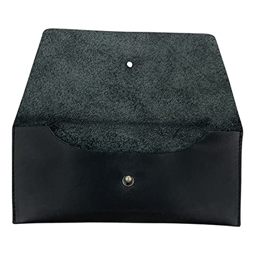 Hide & Drink, Long Utility Pouch Handmade from Full Grain Leather - Stylish Wallet for Carrying and Storing Cash, Coins, Cards - Vintage, Minimalist Style Clutch, Makes a Great Gift (Charcoal Black)