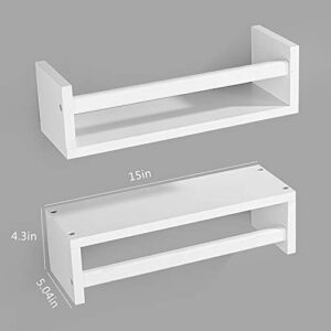 ZGZD White Floating Shelves Wall Shelf for Kitchen Spice Rack or Bathroom Organizer, Set of 2