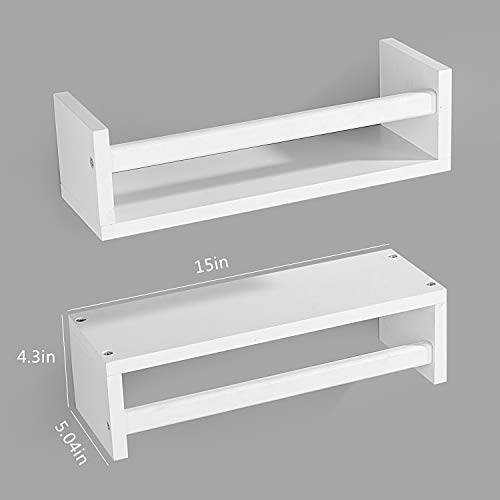 ZGZD White Floating Shelves Wall Shelf for Kitchen Spice Rack or Bathroom Organizer, Set of 2