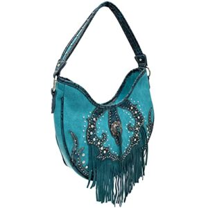 Zelris Western Concho Fringe Lace Two Toned Conceal Carry Hobo Tote Purse (Turquoise)