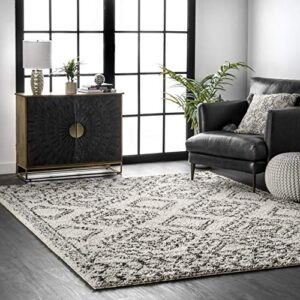 nuloom lacey moroccan geometric shag area rug, 6′ 7″ x 9′, off-white
