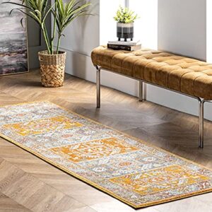 nuloom vintage lorena tribal runner rug, 2′ 6″ x 6′, yellow