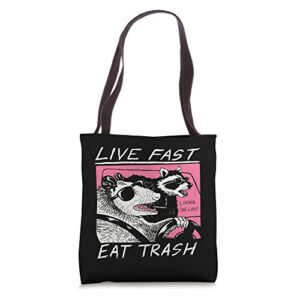 live fast! eat trash! tote bag