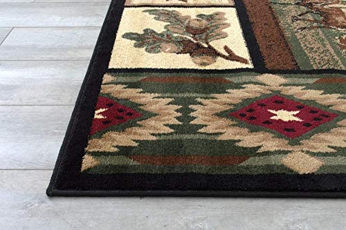 Champion Rugs Cabin Style Area Rug Rustic Western Country Bear Elk Deer Bear Wildlife Lodge Native American Design (5’ 3” X 7’ 5”)