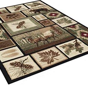 Champion Rugs Cabin Style Area Rug Rustic Western Country Bear Elk Deer Bear Wildlife Lodge Native American Design (5’ 3” X 7’ 5”)