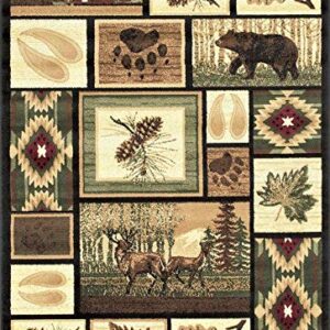 Champion Rugs Cabin Style Area Rug Rustic Western Country Bear Elk Deer Bear Wildlife Lodge Native American Design (5’ 3” X 7’ 5”)