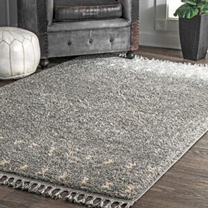 nuloom vasiliki moroccan tribal shag area rug, 3′ x 5′, silver