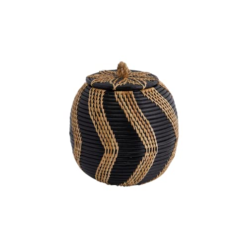 Boho Handwoven Rattan Storage Basket with Lid, Natural and Black