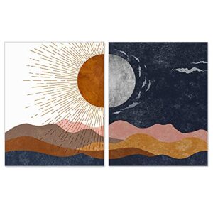 sun and moon, boho art, decorative wall art, desert prints, modern abstract art, sunshine decor, bedroom wall art, above bed, set of 2 prints unframed (large)