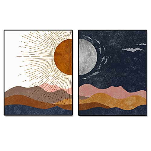 Sun and Moon, Boho Art, Decorative Wall Art, Desert Prints, Modern Abstract Art, Sunshine Decor, Bedroom Wall Art, Above Bed, Set of 2 Prints UNFRAMED (Large)