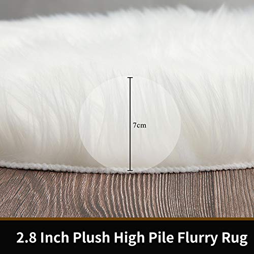 HEBE Faux Fur Rug 4'x6' Large White Sheepskin Shag Area Rugs Thick Plush Throw Rug Carpet for Living Room Bedroom Baby Nursery Childrens Room Rug