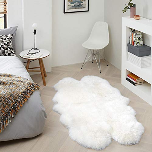 HEBE Faux Fur Rug 4'x6' Large White Sheepskin Shag Area Rugs Thick Plush Throw Rug Carpet for Living Room Bedroom Baby Nursery Childrens Room Rug