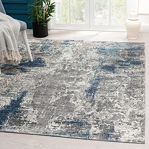 LUXE WEAVERS Euston Collection 7679 Dark Blue-Light Blue 8x10 Modern Abstract Area Rug