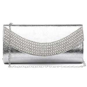 dasein womens clutch purses rhinestone evening bags formal wedding party purse prom handbags (silver)