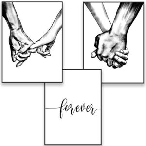 hands forever framed canvas wall art for bedroom ready to hang 12″x16″ x3 panels, black frame prints for couples love drawing artwork wall pictures for bedroom decor, house decorations living room