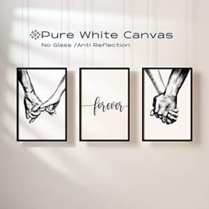 Hands Forever Framed Canvas Wall Art For Bedroom Ready To Hang 12"x16" x3 Panels, Black Frame Prints for Couples Love Drawing Artwork Wall Pictures for Bedroom Decor, House Decorations Living Room