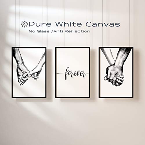 Hands Forever Framed Canvas Wall Art For Bedroom Ready To Hang 12"x16" x3 Panels, Black Frame Prints for Couples Love Drawing Artwork Wall Pictures for Bedroom Decor, House Decorations Living Room