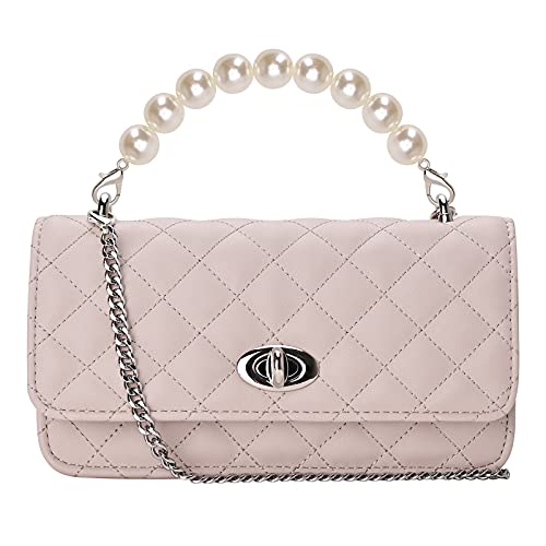 GM LIKKIE Clutch Purse for Women, Evening Envelope Quilted Wallet Bag, Crossbody Foldover Pearl Wedding Shoulder Handbag (Nude Pink)