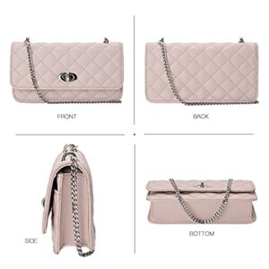 GM LIKKIE Clutch Purse for Women, Evening Envelope Quilted Wallet Bag, Crossbody Foldover Pearl Wedding Shoulder Handbag (Nude Pink)