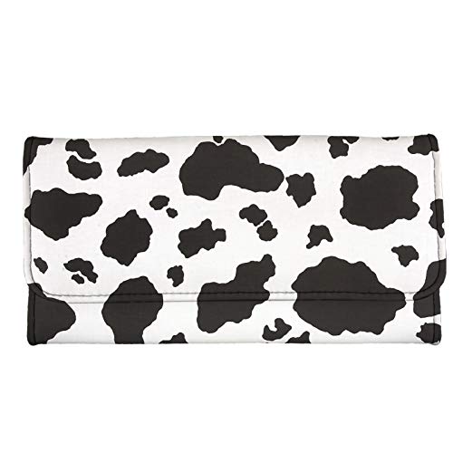 Binienty Cow Print Custom Blocking Wallets for Women Girls, Trifold Leather Purses, Luxury Clutch Wallet