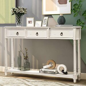 p purlove console table sofa table with 3 drawers luxurious and exquisite design for entryway with projecting drawers and long shelf (antique white)
