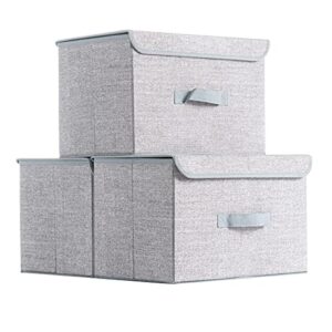 samitime large foldable storage orangizer bins boxes with lids cover, fabric storage baskets containers cube with cover for home bedroom closet office nursery (gray linen)