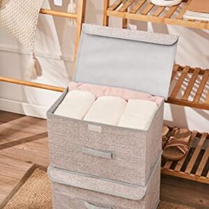 SamiTime Large Foldable Storage Orangizer Bins Boxes with Lids Cover, Fabric Storage Baskets Containers Cube with Cover for Home Bedroom Closet Office Nursery (Gray Linen)