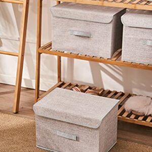 SamiTime Large Foldable Storage Orangizer Bins Boxes with Lids Cover, Fabric Storage Baskets Containers Cube with Cover for Home Bedroom Closet Office Nursery (Gray Linen)