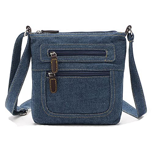 Dayfine Fashion Shoulder Handbag Satchels Ladies Cross-body Sling Classical Messenger Tote Solid Color Multi-zip Multi-pocket Small Square Denim Bag