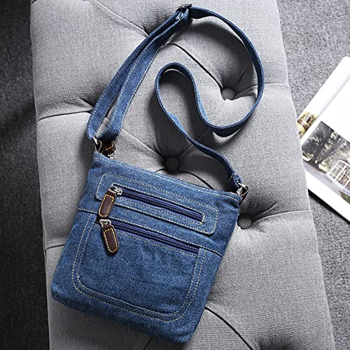 Dayfine Fashion Shoulder Handbag Satchels Ladies Cross-body Sling Classical Messenger Tote Solid Color Multi-zip Multi-pocket Small Square Denim Bag