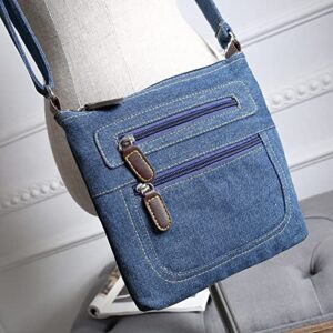 Dayfine Fashion Shoulder Handbag Satchels Ladies Cross-body Sling Classical Messenger Tote Solid Color Multi-zip Multi-pocket Small Square Denim Bag