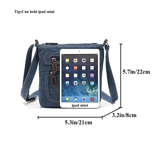 Dayfine Fashion Shoulder Handbag Satchels Ladies Cross-body Sling Classical Messenger Tote Solid Color Multi-zip Multi-pocket Small Square Denim Bag