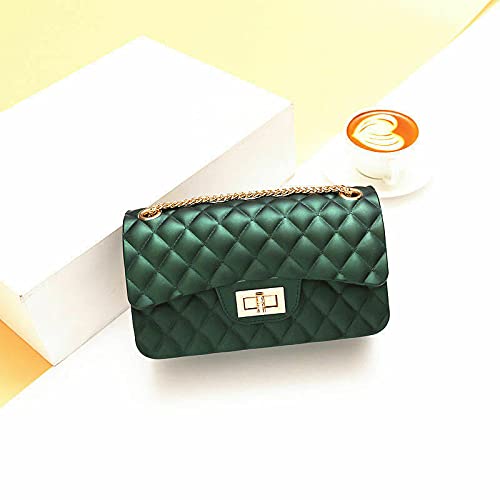 Semi Metallic Matte Jelly Evening Bag Clutch Shoulder Crossbody Purse Women (Green)