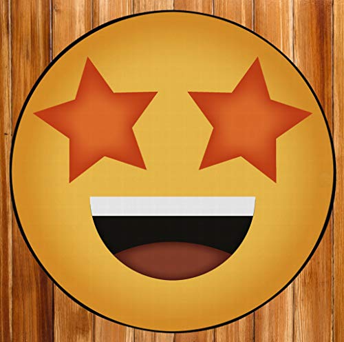 Deerlux Emoji Style Round Funny Smiley Face Kids Area Rug, Star Eyes Emoji Rug, 24" x 24"