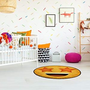 Deerlux Emoji Style Round Funny Smiley Face Kids Area Rug, Star Eyes Emoji Rug, 24" x 24"