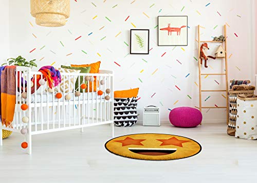 Deerlux Emoji Style Round Funny Smiley Face Kids Area Rug, Star Eyes Emoji Rug, 24" x 24"