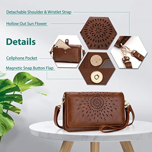 APHISON Multi-Function Small Crossbody Bags For Women,Cell Phone Shoulder Bag,Clutch Purse,RFID Wristlet Wallet,Card Holder Coffee