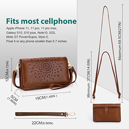 APHISON Multi-Function Small Crossbody Bags For Women,Cell Phone Shoulder Bag,Clutch Purse,RFID Wristlet Wallet,Card Holder Coffee