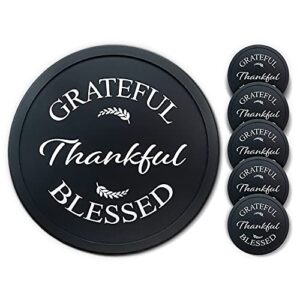 silicone coasters for drinks set / 6 pack proverbs 18:10 products / black drink coasters for table top protection / thankful home decor and housewarming gift / grateful thankful blessed decor