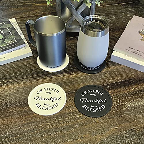 Silicone Coasters for Drinks Set / 6 Pack Proverbs 18:10 Products / Black Drink Coasters for Table Top Protection / Thankful Home Decor and Housewarming Gift / Grateful Thankful Blessed Decor