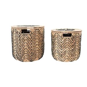bloomingville handmade woven bankuan baskets with lids, natural & black, set of 2 storage box, 2