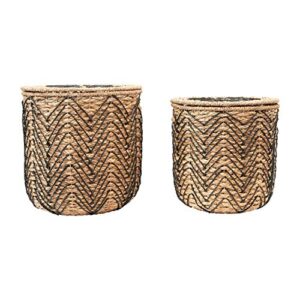 Bloomingville Handmade Woven Bankuan Baskets with Lids, Natural & Black, Set of 2 Storage Box, 2