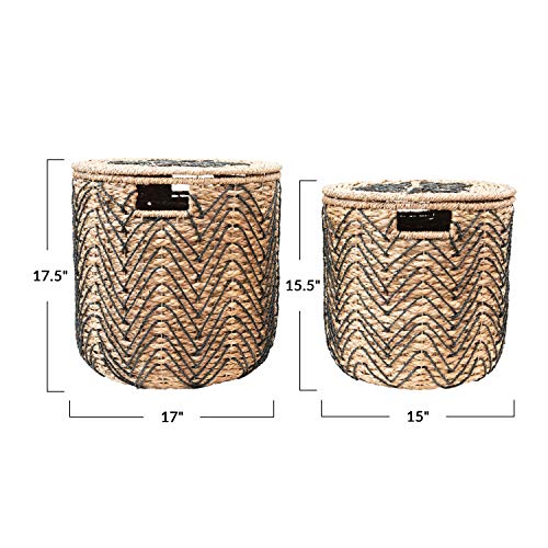 Bloomingville Handmade Woven Bankuan Baskets with Lids, Natural & Black, Set of 2 Storage Box, 2