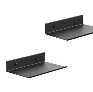 Z metnal Small Floating Shelves, Mini Display Metal Shelf for Collection, Decor Lack Wall Shelf, Utility Shelves,Aluminum, Wall Mounted, Matt Black, 8 inch, 2 Pack