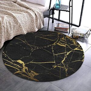 niyoung chic black and gold marble texture round area rug for bedroom, living room, home, kitchen/memory foam ultra-soft spa floor mats entrance rug, fast dry shaggy carpet (36″ diameter)